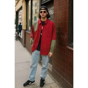 Vintage 90s Men's Red Patched Button Down Shirt Outdoor Grunge-‎ Size XL